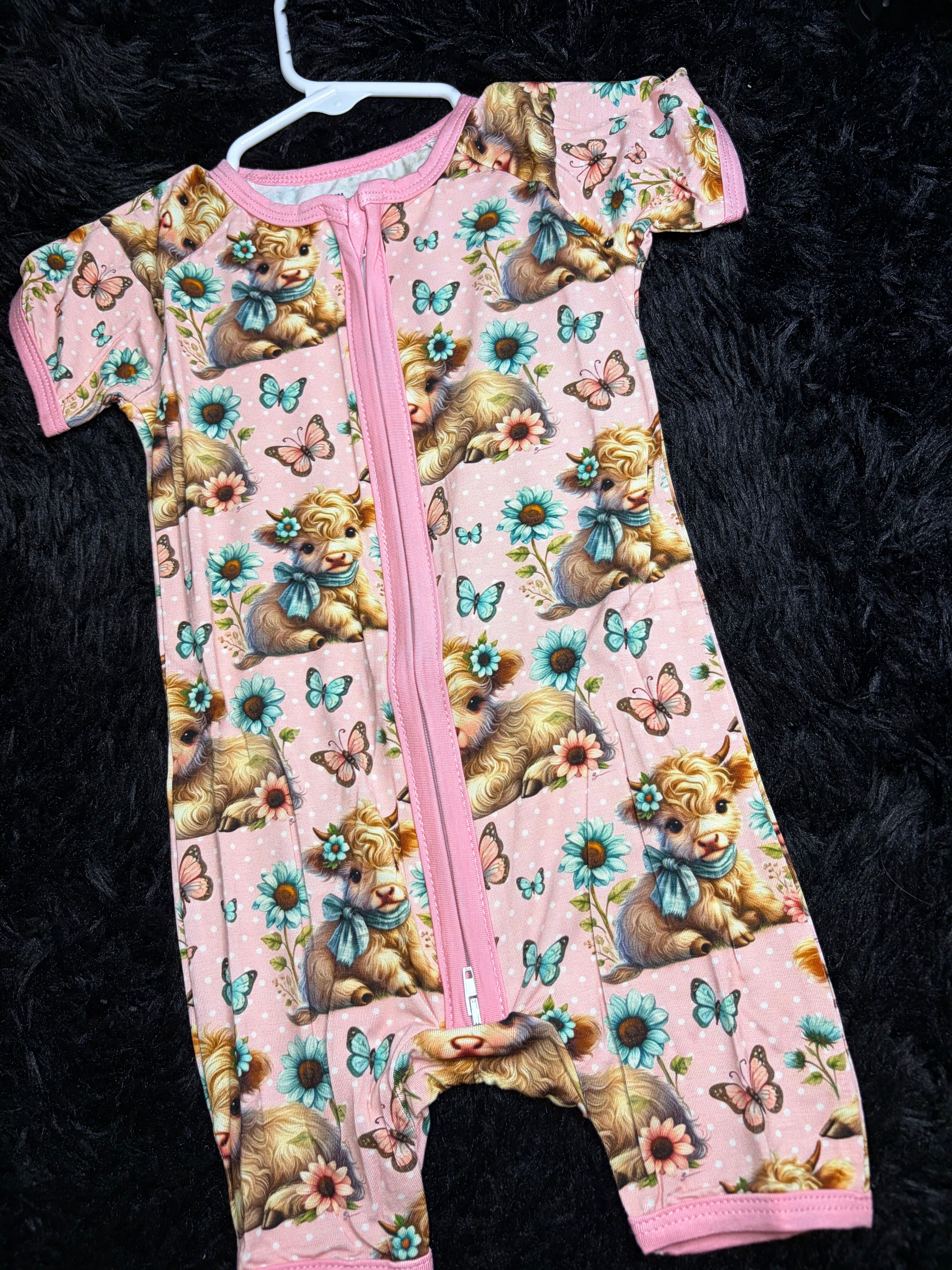 Highland Cow Bamboo Zip Romper – 18-24 Months
